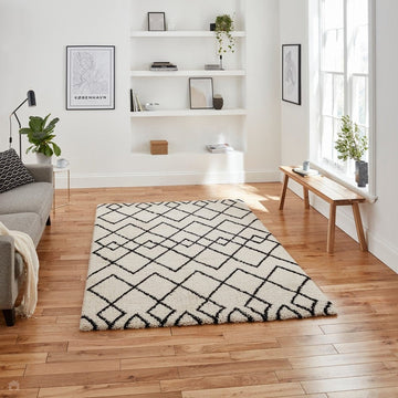 Royal Nomadic A638 Modern Geometric Diamond Soft Plush Boho Shaggy White/Black Rug-Think Rugs-Rug Love - The Most Loved Rug Store